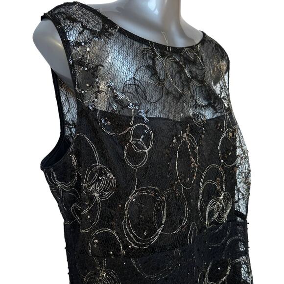 Vintage Kay Unger Sleeveless Dress Black Gold Lace Women's Plus Size 14 - Picture 6 of 10